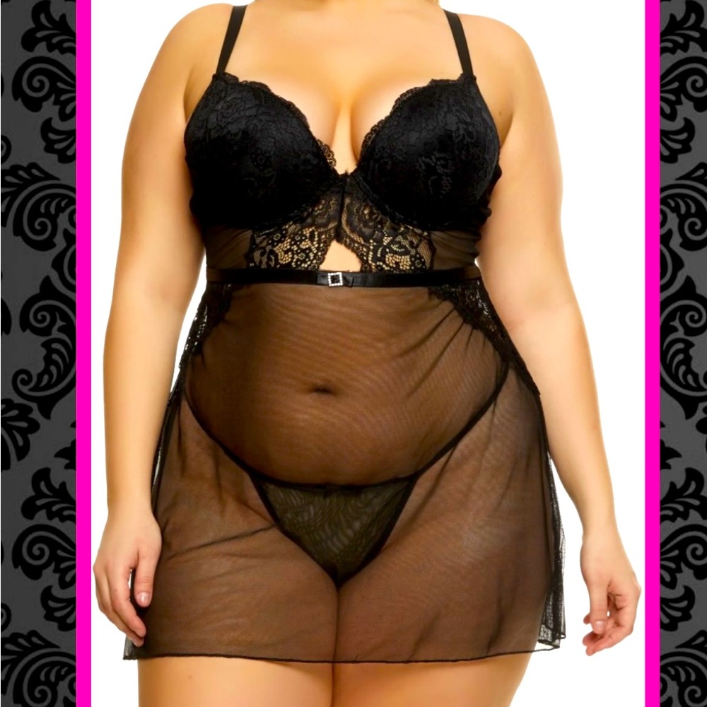 ❤️New❤️Black Sexy 2 Pc. Lace & Mesh Lingerie set🌺PLUS SIZE (1X)